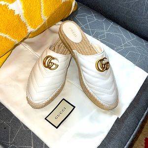 GUCCI Nappa Matelasse GG Marmot Espadrille Slippers, White, 100% authentic! NWOT